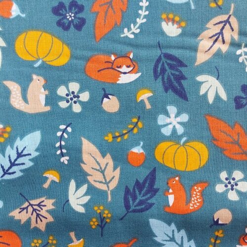 P27-tissu-coton-animaux-automne-fond-bleu