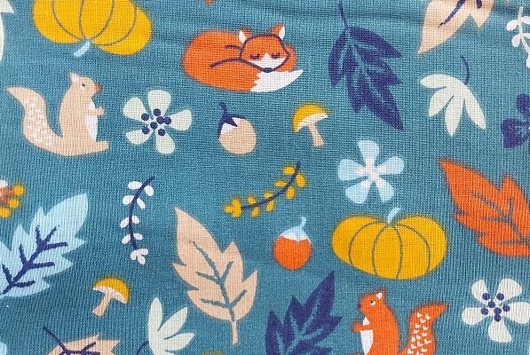 P27-coton-animaux-automne-fond-bleu
